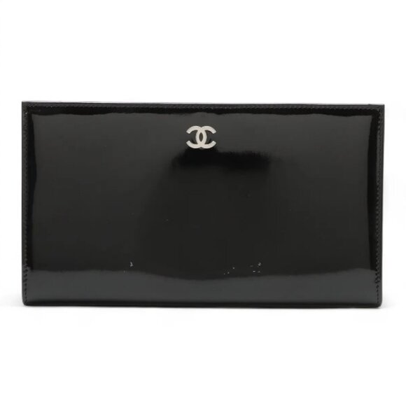 Chanel CC Logo Patent Leather Long Wallet Black - Picture 1 of 10